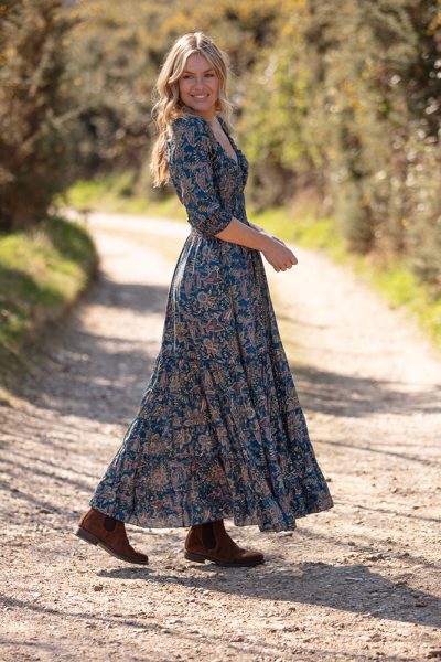 Modal Long Sleeve Gypsy Dress Lily Teal Gold 2