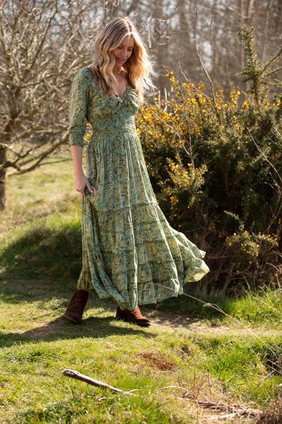 Modal Long Sleeve Gypsy Dress Woodland Green