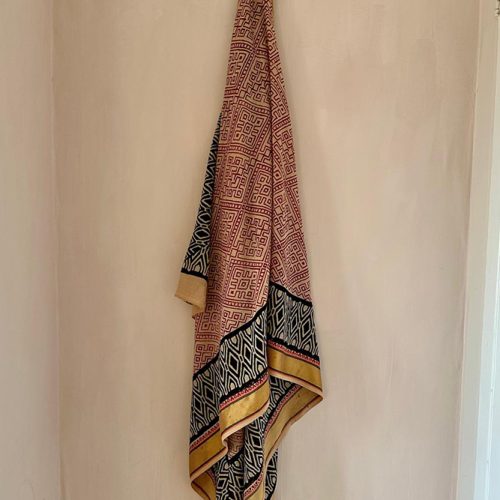 Cotton Gold trim scarf Rust with black