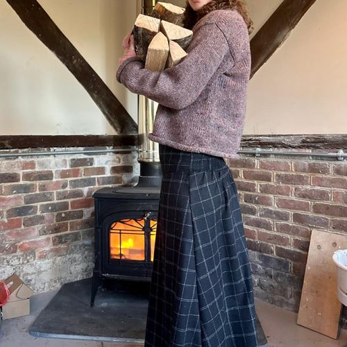 Wool Skirt Black Squares - side