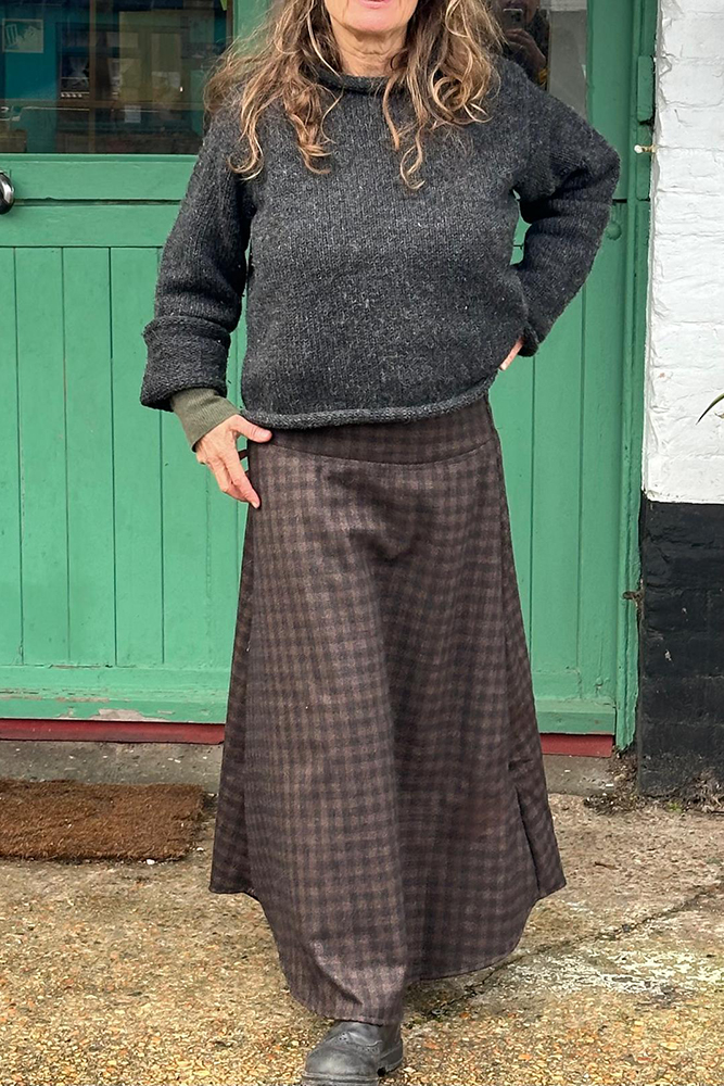 Wool Skirt Brown and Black Check - front ruched